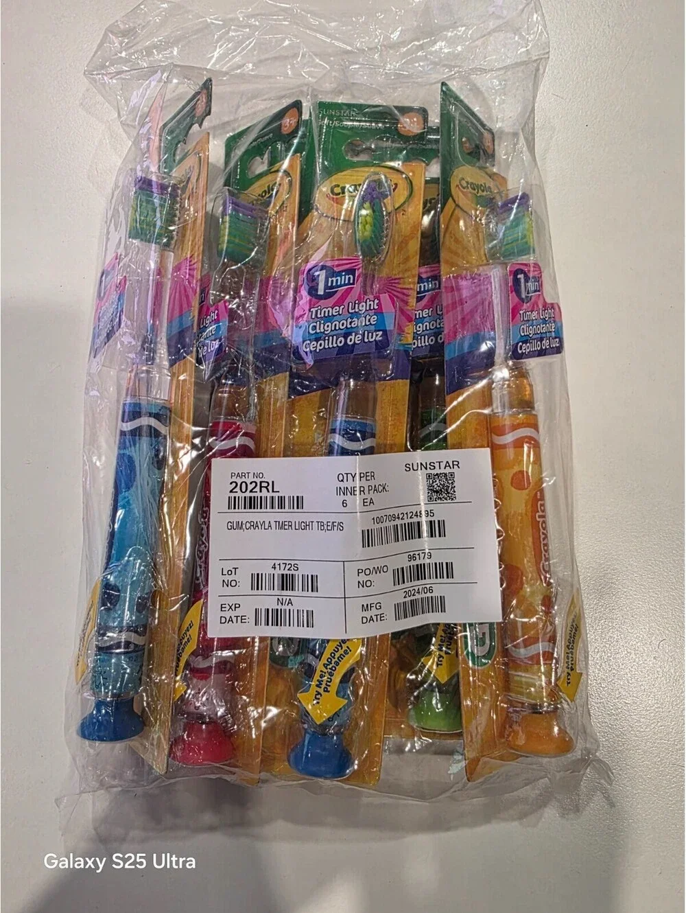 GUM Crayola Kids Timer Light Toothbrushes 6/Box Suction Cup Base